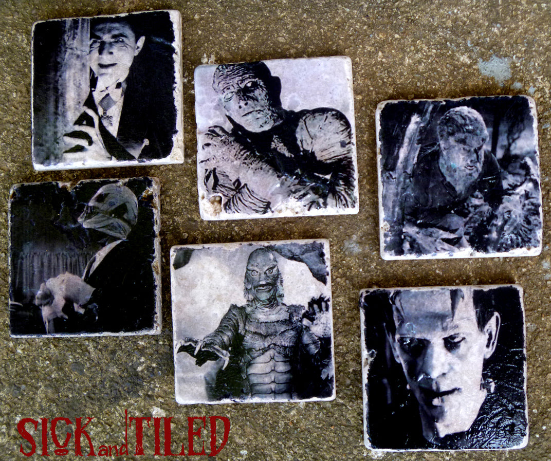 Classic Monsters Tumbled Stone 6 Piece Drink Coaster Set