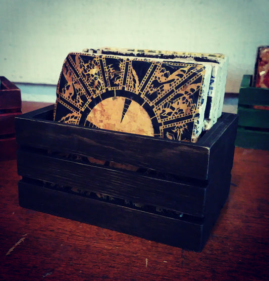 Sick & Distressed Drink Coaster Crate in BLACK Holds Up To 6 Coasters