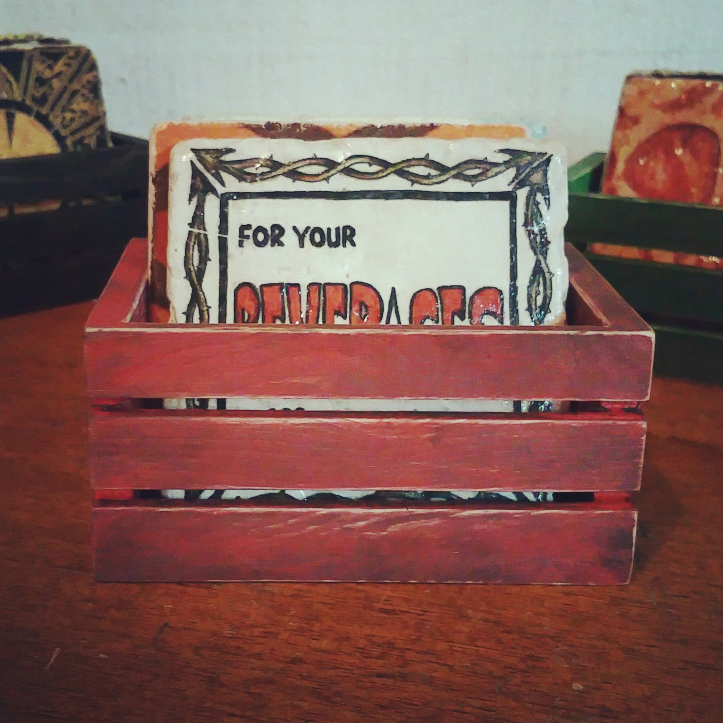 Sick & Distressed Drink Coaster Crate in RED Holds Up To 6 Coasters