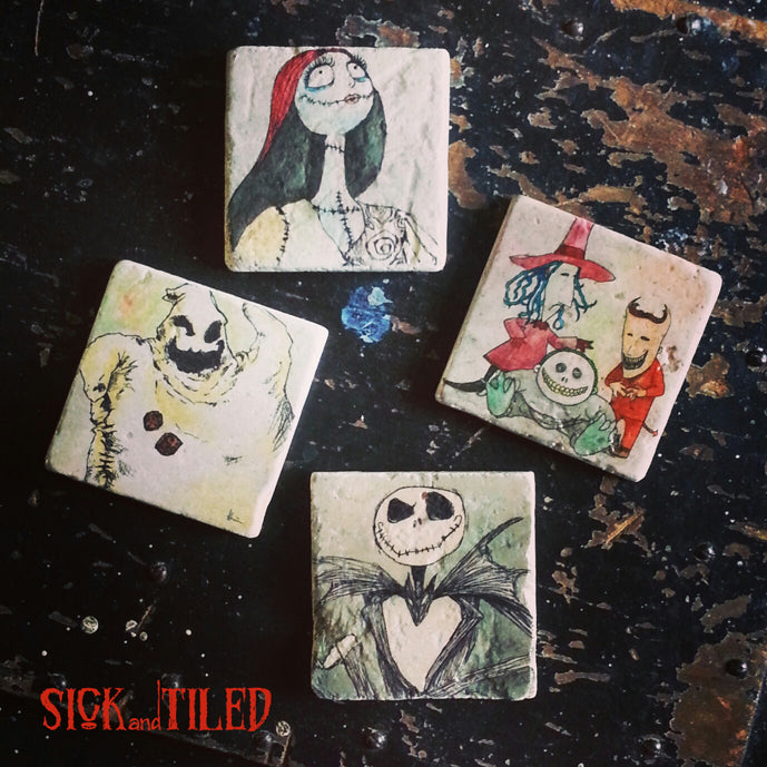 Nightmare Before Christmas Tumbled Stone 6 Piece Drink Coaster Set