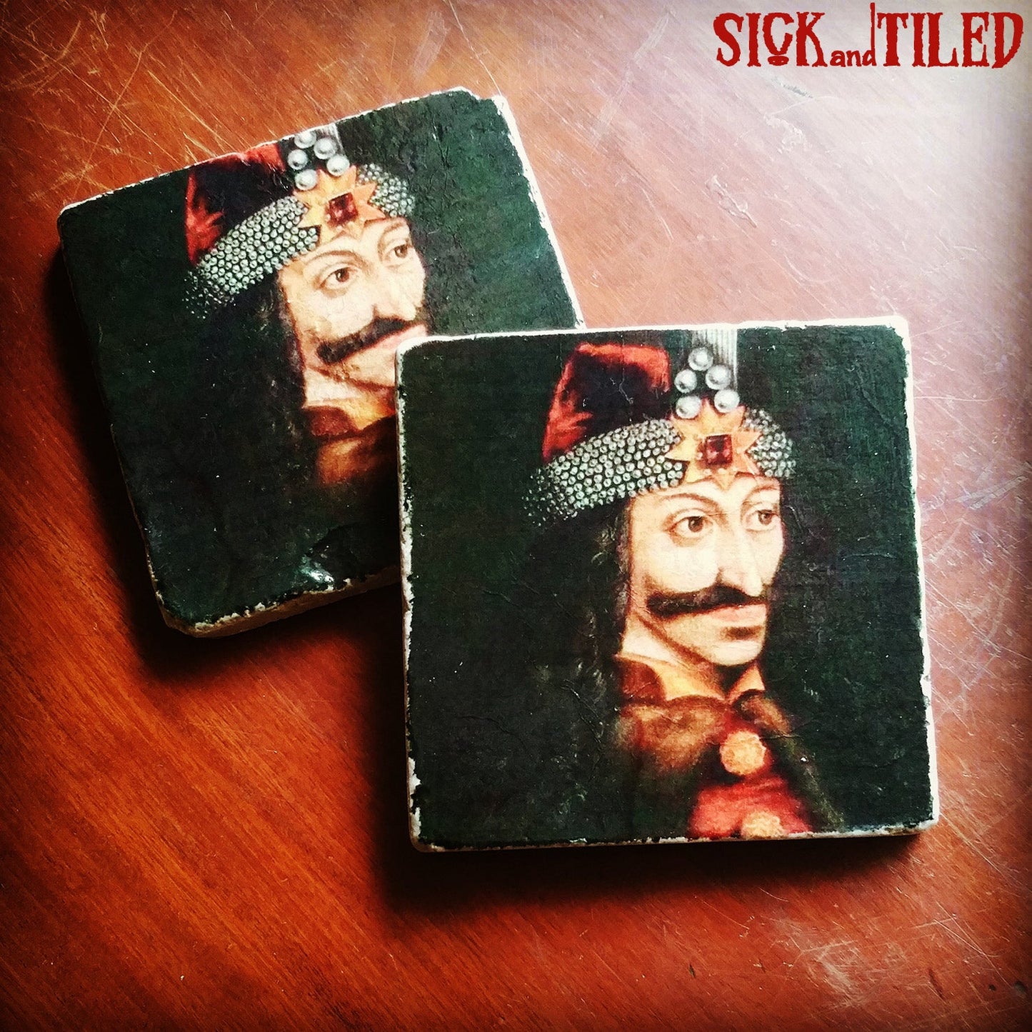 Vlad The Impaler Tumbled Marble Drink Coaster Single