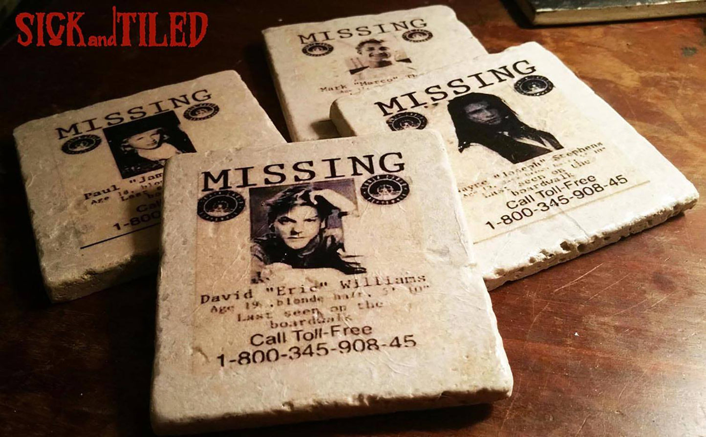 The Lost Boys Missing Posters Tumbled Stone 4 Piece Drink Coaster Set