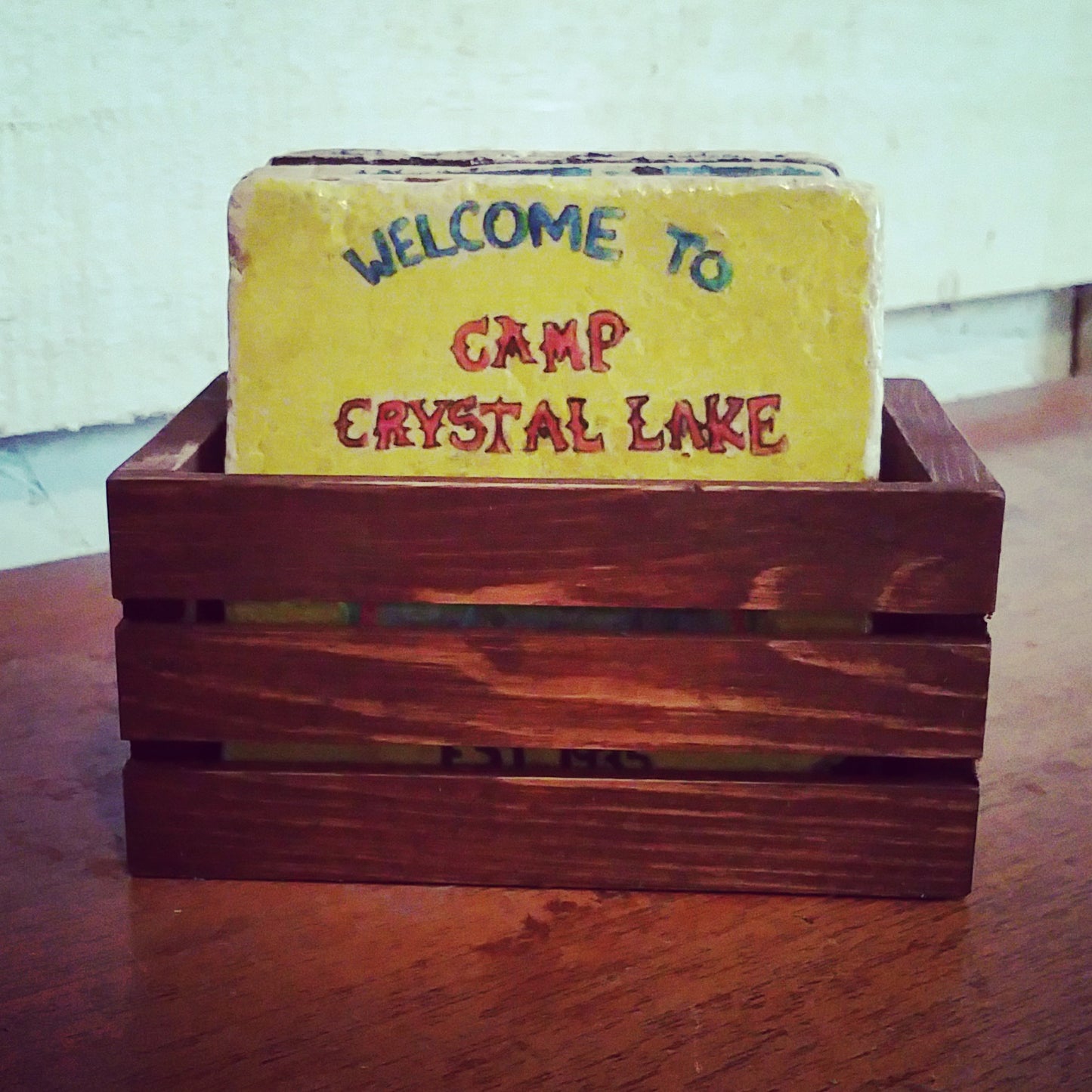 Sick & Distressed Drink Coaster Crate in WALNUT Holds Up To 6 Coasters