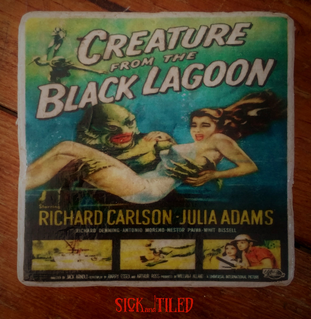 Creature From The Black Lagoon Tumbled Marble Drink Coaster Single